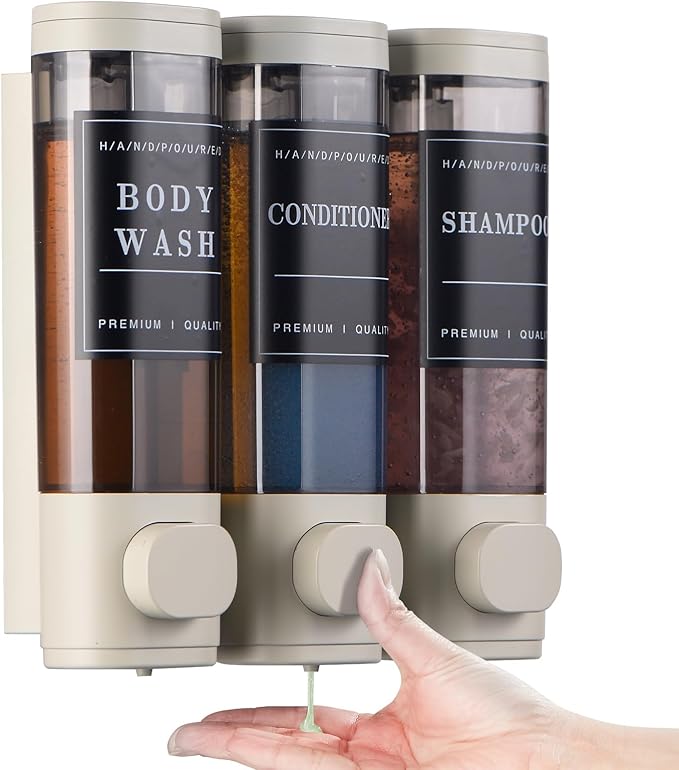 Shampoo and Conditioner Dispenser, Shower Soap Dispenser 3 Chamber No Drill by CaboDeseado
