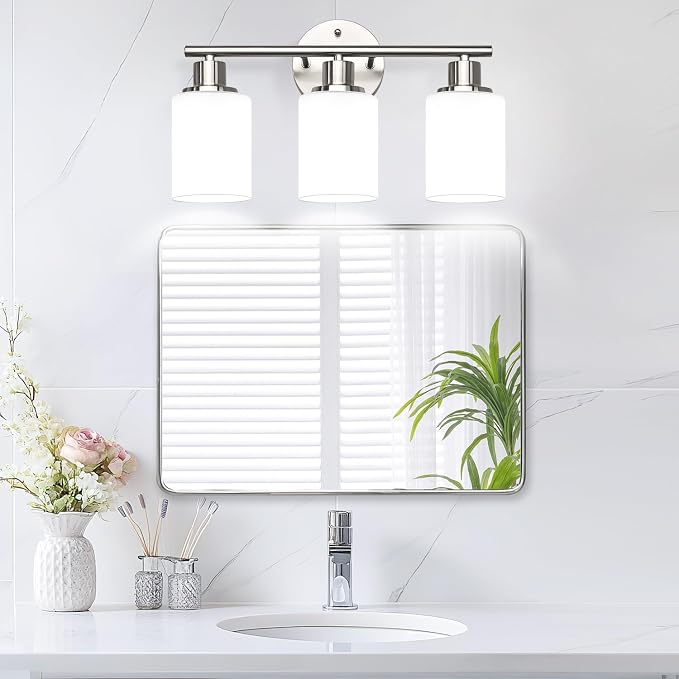 3-Light Bathroom Light Fixtures, Brushed Nickel Vanity Light, Farmhouse Wall - Image 4