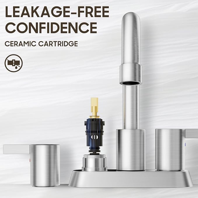 Phiestina Brushed Nickel 4 Inch 2 Handle Centerset Lead-Free Bathroom Sink - Image 4