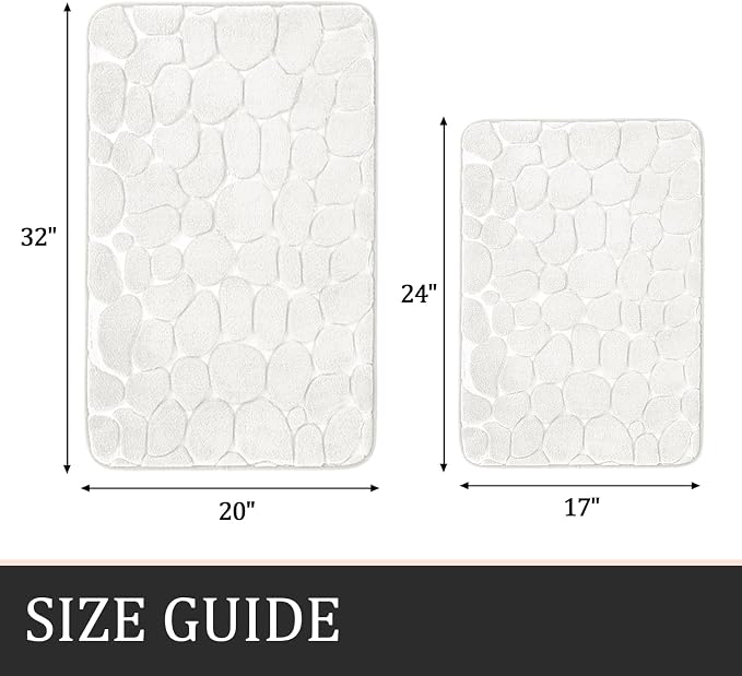YIHOUSE Bathroom Rugs Mat Set 2 Piece White, Memory Foam Bath Mats Sets - Image 2