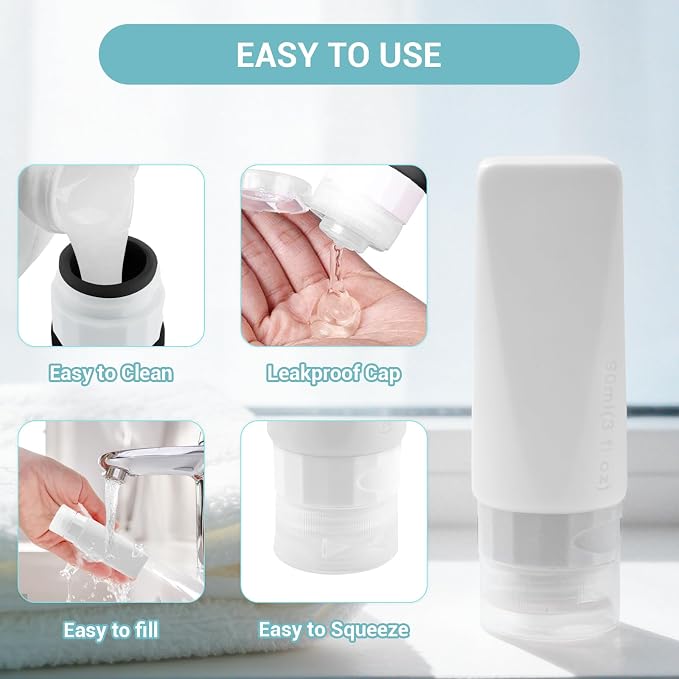 Travel Bottles Leak Proof, 3 oz TSA Approved Silicone Squeezable, Refillable - Image 4
