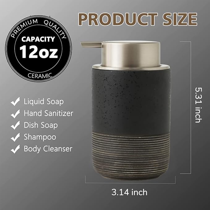 Ceramic Foam Hand Soap Dispenser, 12Oz Countertop Lotion Dispensers - Image 5