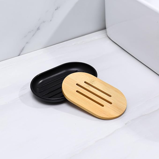 Matte Black Bathroom Accessories Set 7 Pcs, Bamboo Bathroom Accessories Sets - Image 6