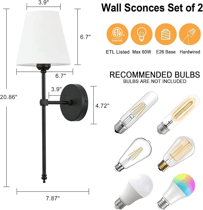 Bsmathom Wall Sconces Sets of 2, Rustic Industrial Wall Lamps, Hardwired Column - Image 3
