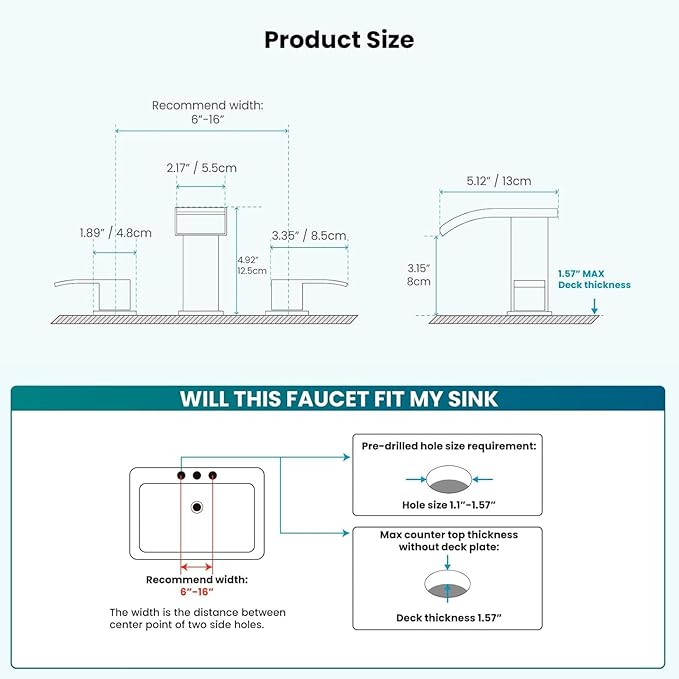 gotonovo Waterfall 8 inch Widespread Bathroom Faucet Set Bathroom Sink Faucet 3 - Image 7