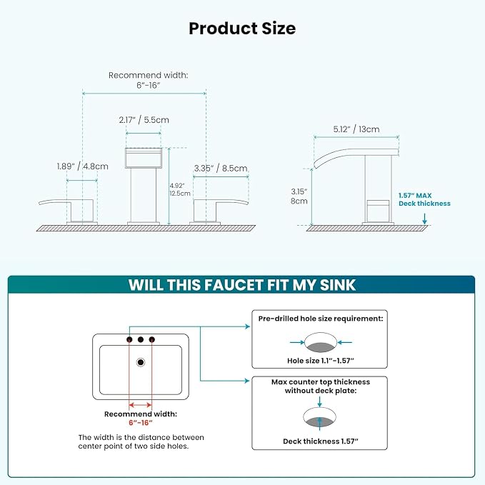 gotonovo Waterfall 8 inch Widespread Bathroom Faucet Set Bathroom Sink Faucet 3 - Image 7