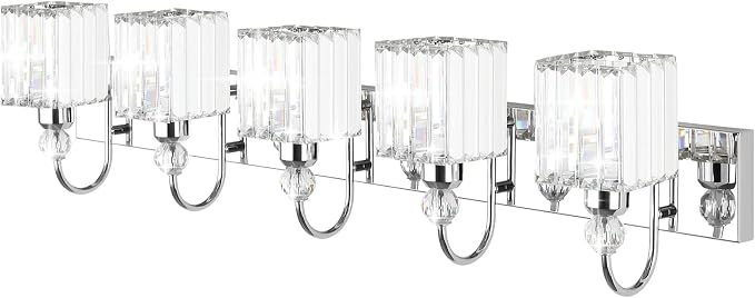 Ralbay Chrome Crystal Vanity Lights 5-Lights 40'' Modern Crystal Bathroom Light - Image 2