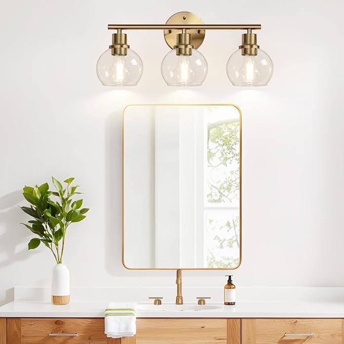 3-Light Bathroom Light Fixtures, Brushed Brass Bathroom Lights Over Mirror - Image 8