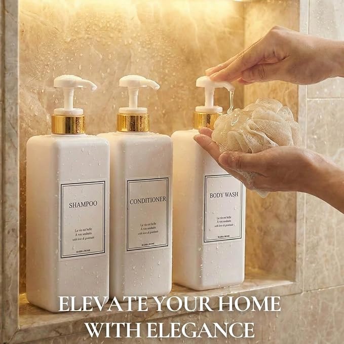 Modern Gold Design Shampoo and Conditioner Dispenser, Large 27oz Shower Soap - Image 3