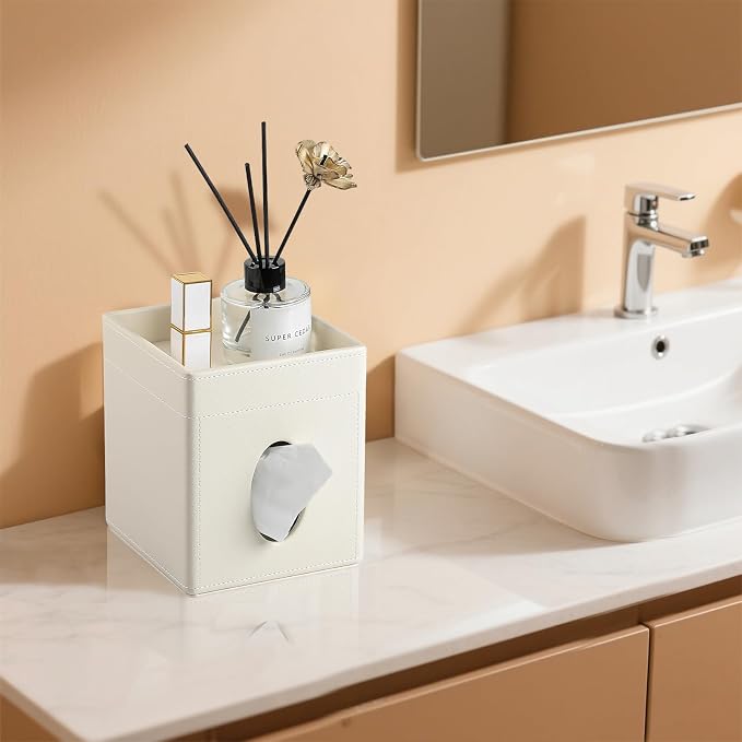 Tissue Box Cover, PU Leather Square Tissue Box Holder - Image 6