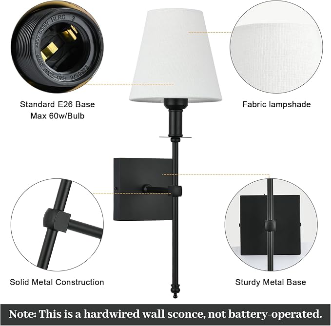 Bsmathom Wall Sconces Sets of 2, Rustic Industrial Wall Lamps, Hardwired Column - Image 2