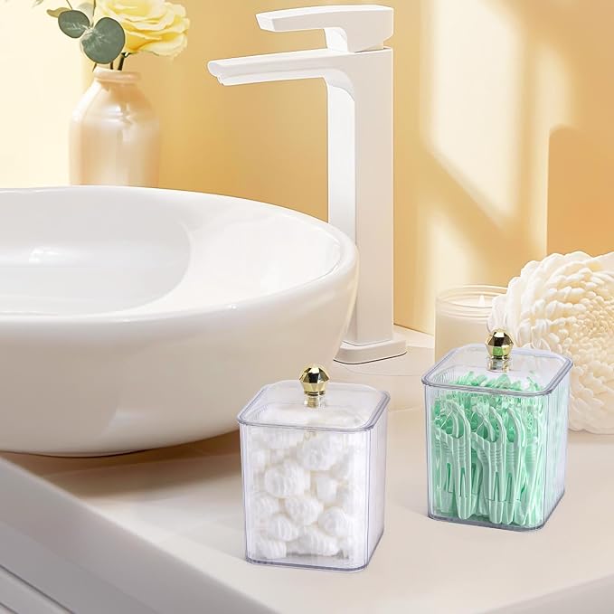 Tbestmax 3 Pack Qtip Holder Dispenser Clear Bathroom Organizer Jar Cotton - Image 6