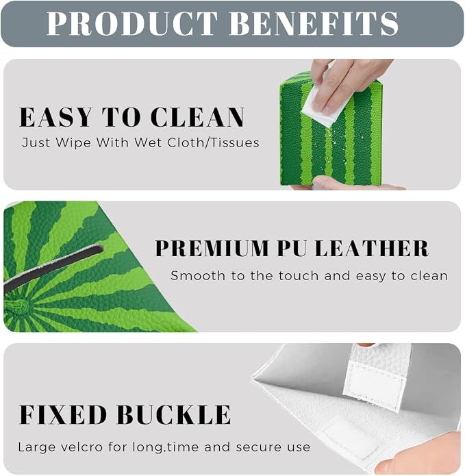 Funny Fruit Tissue Box Cover Summer Cute Green Watermelon Square PU Leather - Image 4
