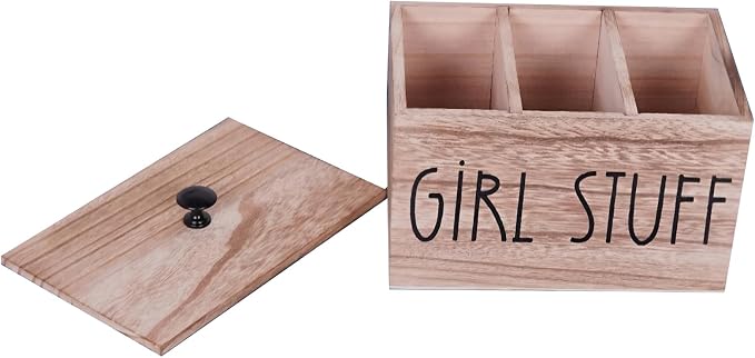 3 Compartments Pad and Tampon Organizer, Wooden Menstrual Care Storage Box - Image 6