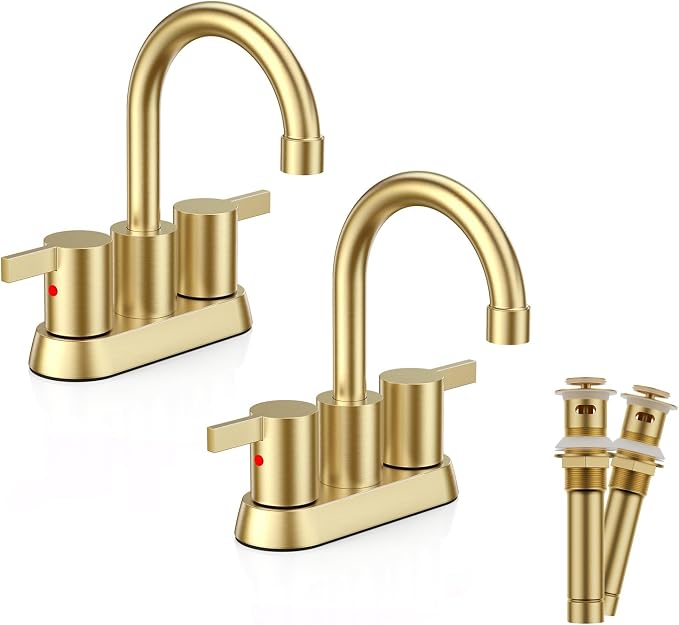 Phiestina Brushed Gold 4 Inch 2 Handle Centerset Lead-Free Bathroom Faucet 2 by Phiestina