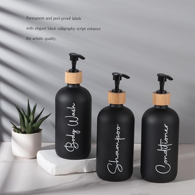 Glass Shampoo and Conditioner Pump Bottles Soap Dispenser Bamboo Pump Head - Image 5