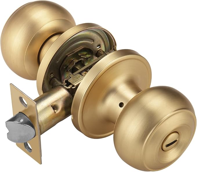 Gold Door Knobs for Privacy, Brass Door Knob Interior for Bath & Bedroom by NCSENBuidlingHardware