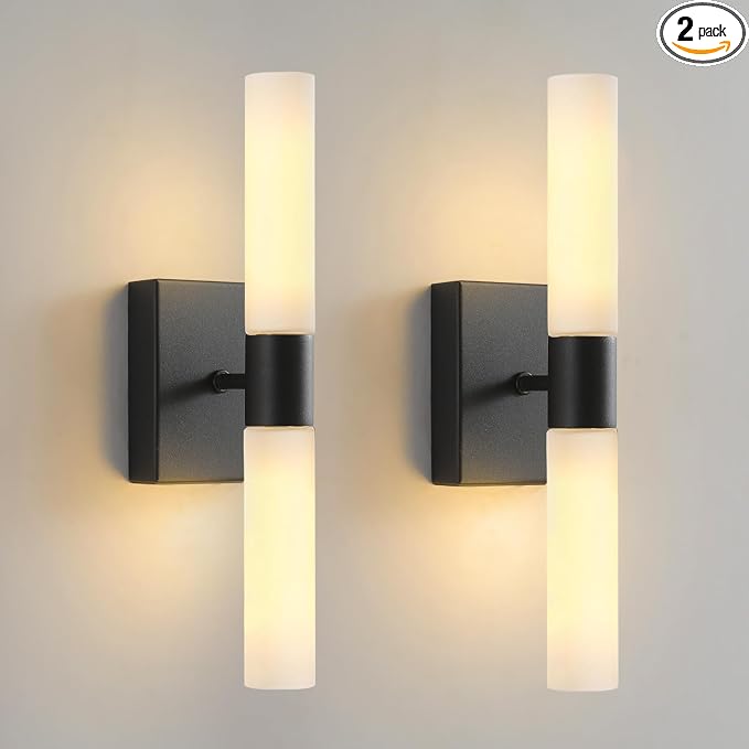 Wall Sconces Set of Two Matte Black Modern Bathroom Sconces Lighting Set of 2 by KUZZULL