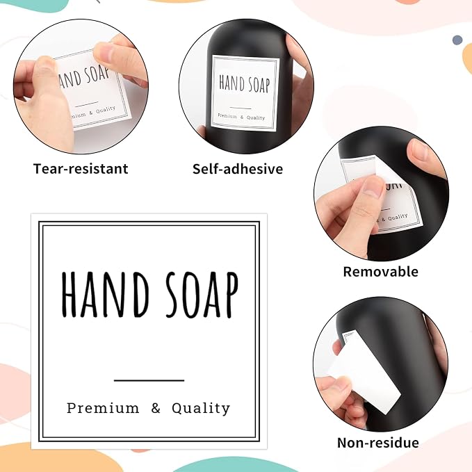 Segbeauty Bathroom Labels for Soap Dispenser, Reusable Shampoo Conditioner Hand - Image 4