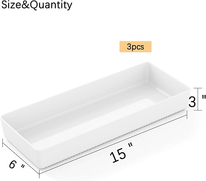 ihomecooker 3 Pack White Large Size Plastic Drawer Organizer Tray Cutlery - Image 2