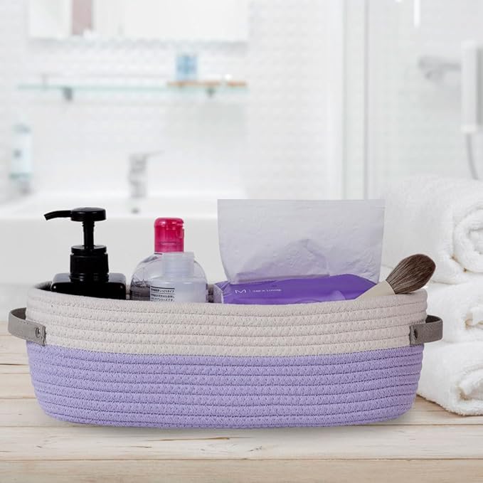 2 Pack Small Cotton Rope Woven Basket Toilet Paper Baskets - Image 4