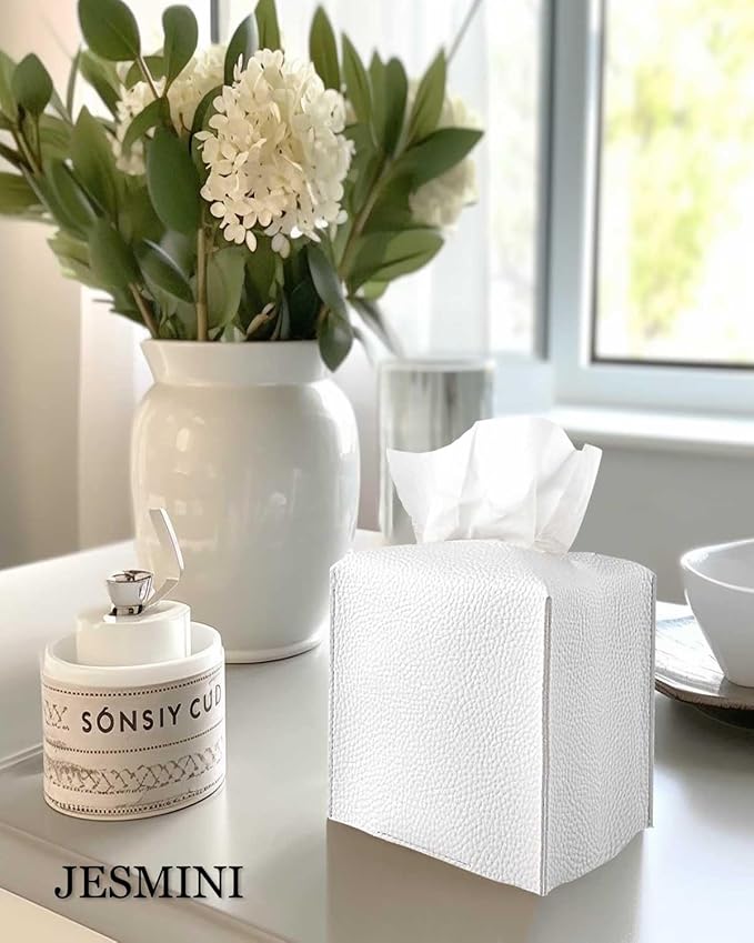 Tissue Holder White Tissue Box Cover – Square Leather Tissue Cover Box - Image 6