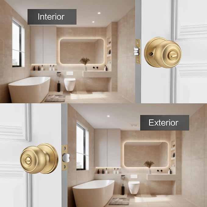 Gold Door Knobs for Privacy, Brass Door Knob Interior for Bath & Bedroom - Image 2
