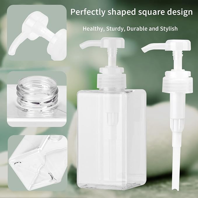 450ml Pump Bottle Dispenser Jansburg 2Pack Refillable Square Plastic Lotion - Image 2