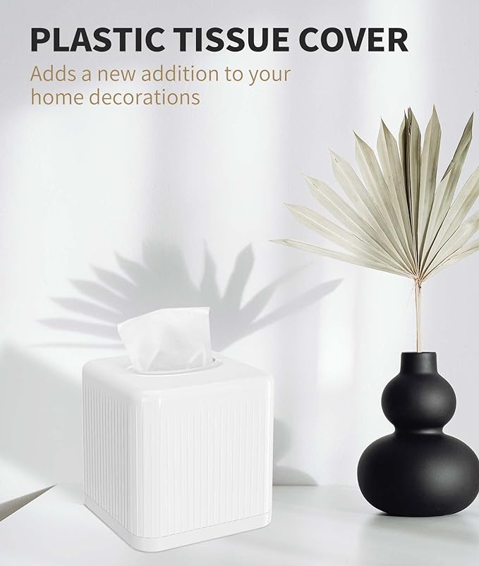 Livelab Tissue Box Cover with Base, Square Plastic Tissue Box Holder Decorative - Image 2