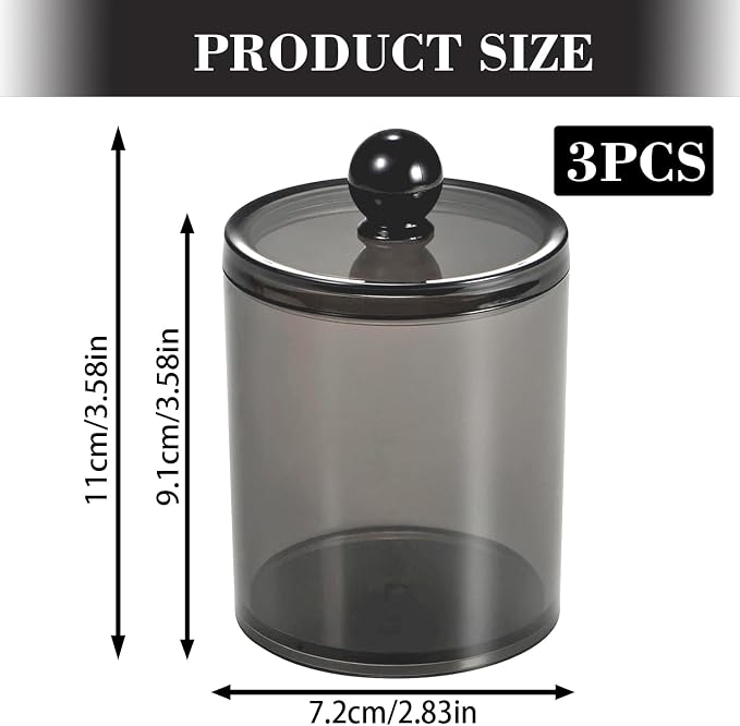3 Pack Cotton Buds Dispenser, Pad Holder, 10 oz Clear Black Cotton Swab Holder - Image 2