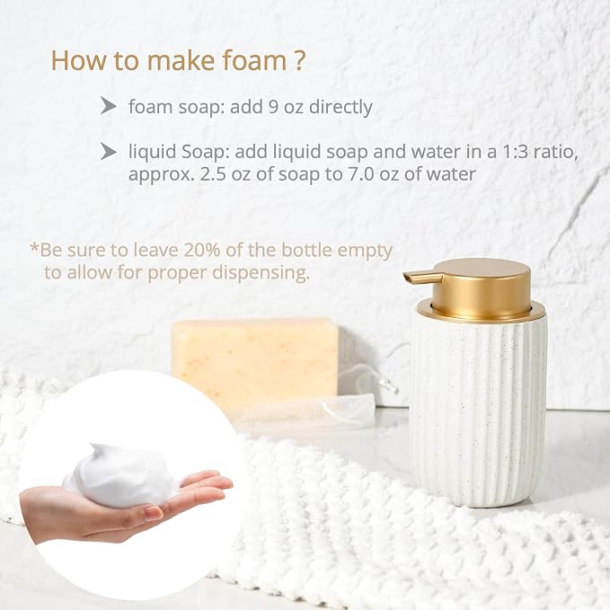 2 Pack Speckled Matte White Ceramic Foam Soap Dispenser, 12 oz Refillable Pump - Image 3