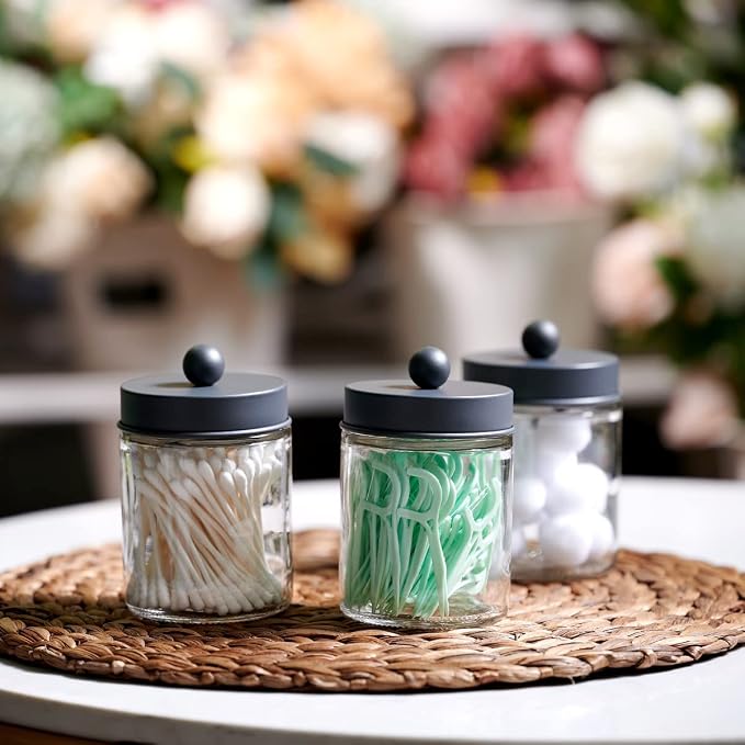 Amolliar 4 Pack Apothecary Jars Bathroom Vanity Storage Organizer Set - Image 6