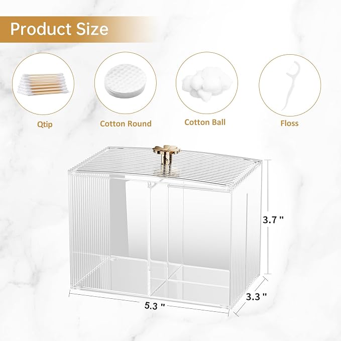 Q Tip Holder for Bathroom with 3 Compartments, Cute Clear Plastic Bathroom - Image 2