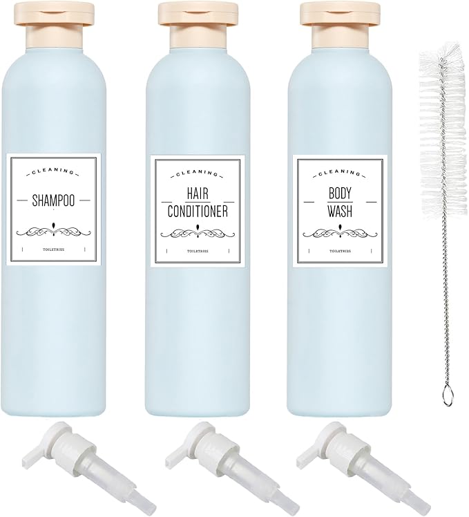 Qeuly Squeeze Bottles with Pump Dispenser and Flip Cap, 8.8 oz Refillable by Qeuly