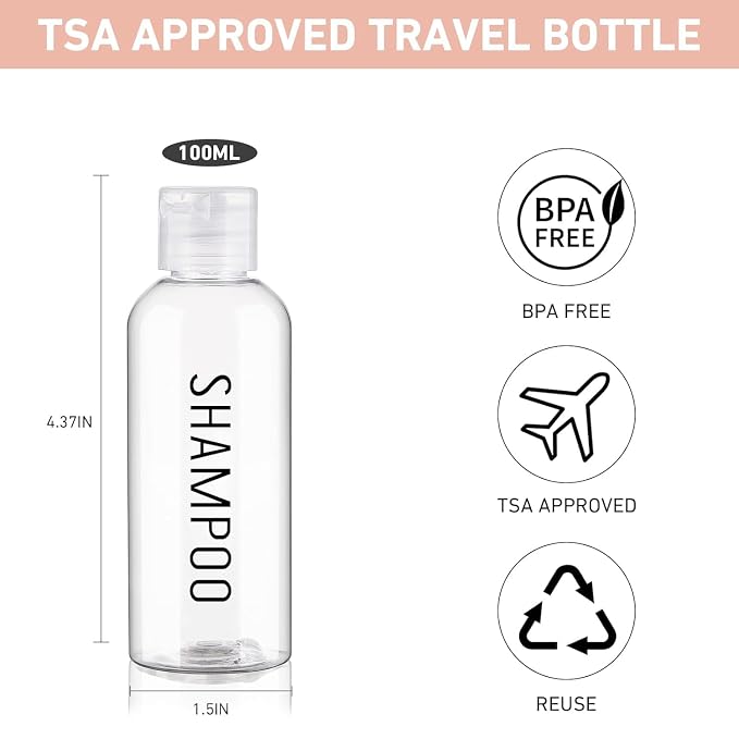 Travel Bottles for Toiletries 3.4oz/100ml 4 Pack TSA Approved Leak-Proof Travel - Image 2