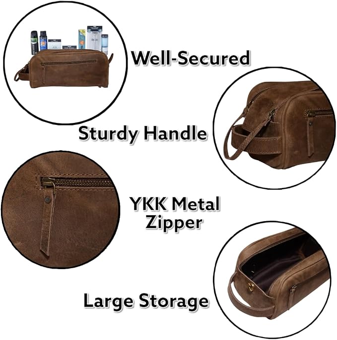 Premium Buffalo Leather Unisex Toiletry Bag/Leather Travel Kit - Image 3