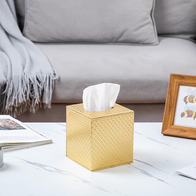 Gold Tissue Box Cover, Tissue Box Cover Square, Tissue Holder - Image 3
