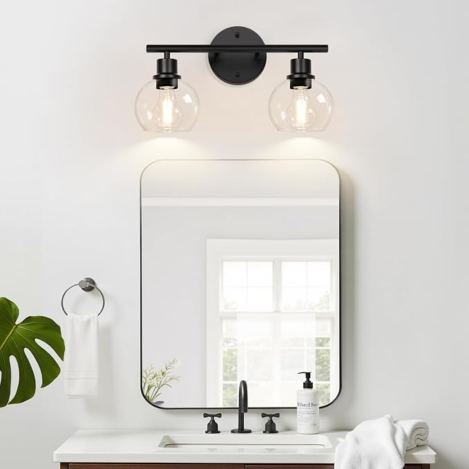 2-Light Bathroom Vanity Light, Matte Black Bathroom Light Fixture Over Mirror - Image 8