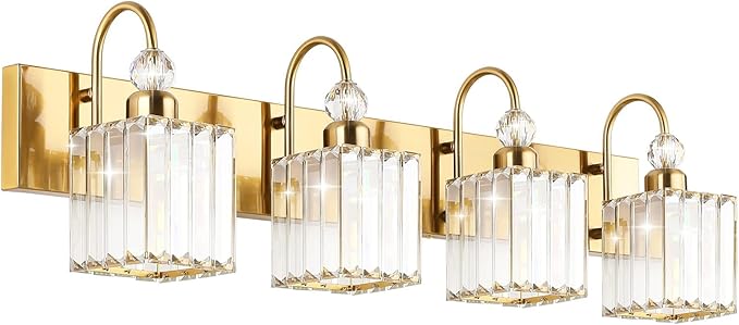 Ralbay Crystal Gold Bathroom Vanity Lights 4-Lights Vanity Lights Over Mirror by RalbayLighting