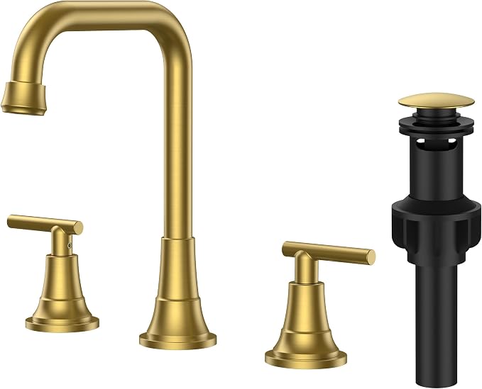 FORIOUS 3 Hole 8 Inch Widespread Bathroom Faucet in Brushed Gold by FORIOUS