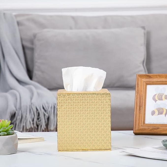 Gold Tissue Box Cover, Tissue Box Cover Square, Tissue Holder - Image 2