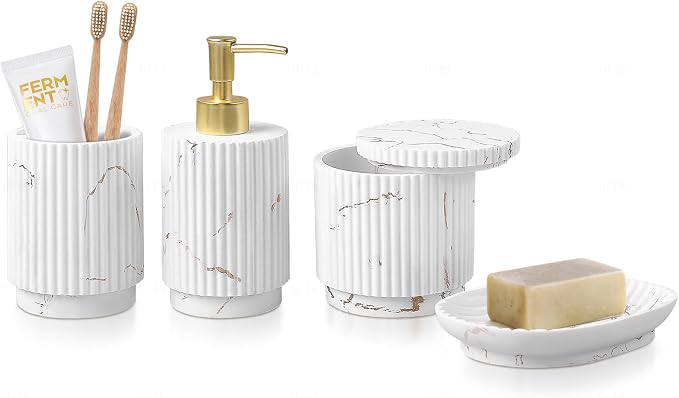 Bathroom Accessories Set 4 Pcs-Toothbrush Holders Set, Soap Dispenser, Cotton by Unknown