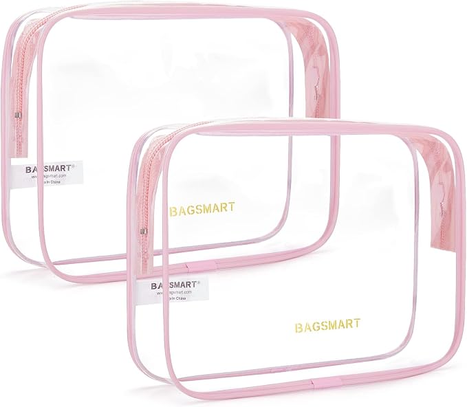 BAGSMART Clear Toiletry Bag, 2 Pack TSA Approved Carry on Travel Accessories by BAGSMART