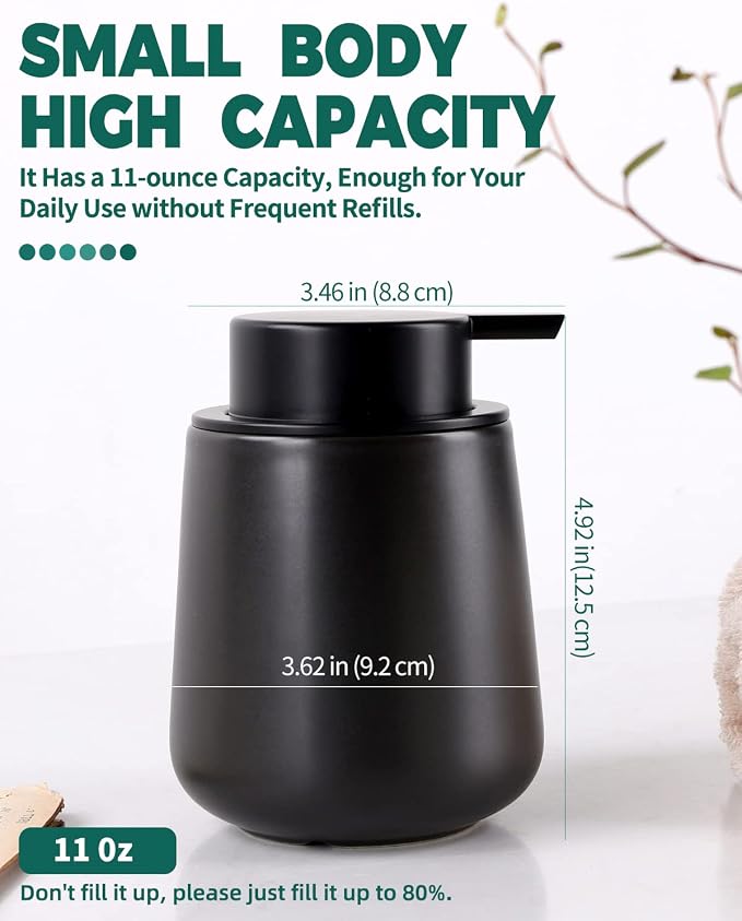 Bosilunlife Black Lotion Dispenser - 12Oz Ceramic Soap Dispenser Bathroom - Image 4