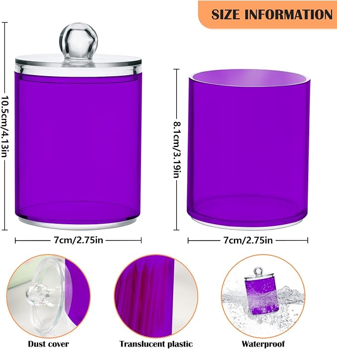 Purple Qtip Holder Organizer Dispenser Cotton Swabs Cans Plastic Jars - Image 3