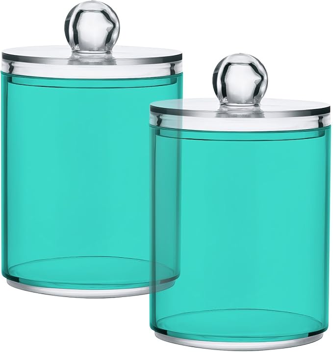 Turquoise Qtip Holder Organizer Dispenser Cotton Swabs Cans Plastic Jars by SHJI