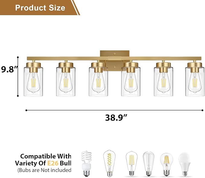 IZORRO Modern Bathroom Light Fixtures, 6 Light Gold Vanity Lights, Bathroom - Image 4