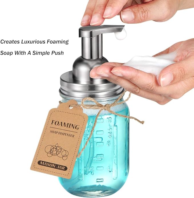 Amolliar Mason Jar Foaming Soap Dispenser Pump Lids, Rustproof Stainless Steel - Image 2