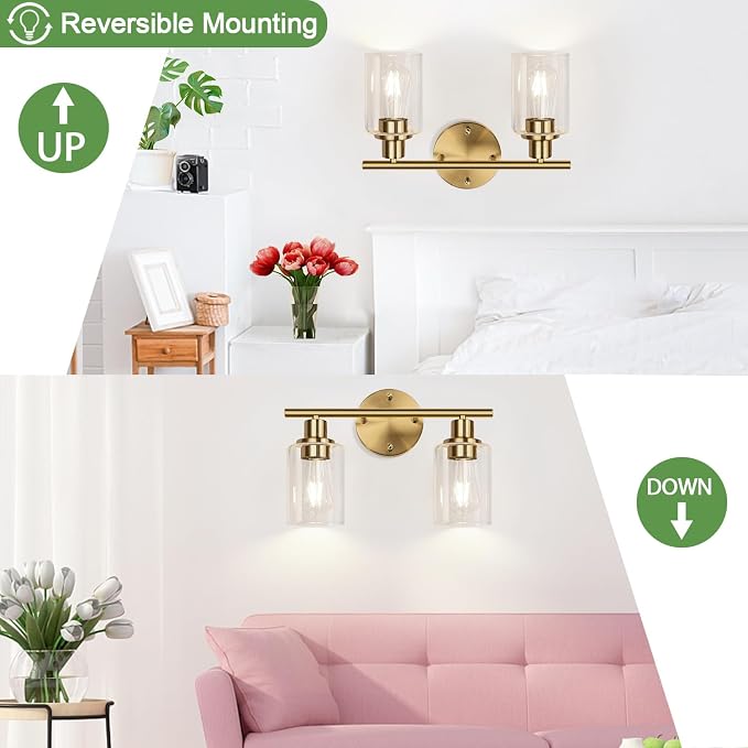 2-Light Bathroom Light Fixtures, Brushed Gold Vanity Light, Modern Vanity Lights - Image 9