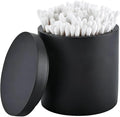Cotton Swab Holder with Lid, Round Qtip Holder Bathroom Black, Resin Cotton by Rzoeox